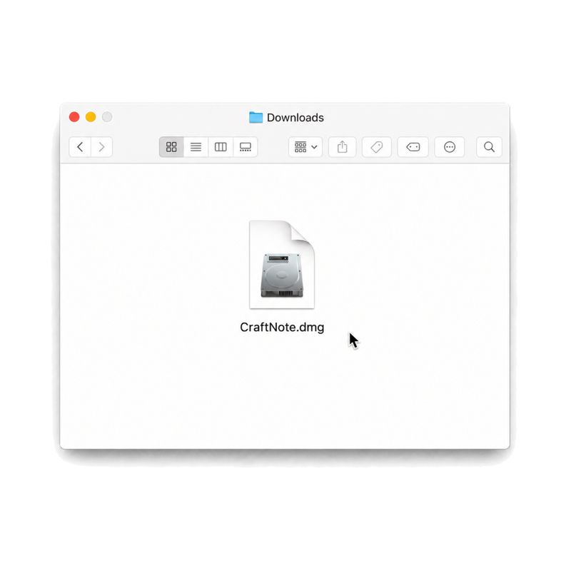 The CraftNote.dmg file in a macOS Downloads window